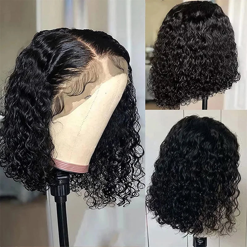 Deep Wave 180% Density Pre-Plucked Side Part Short Bob 13*4 Lace Frontal Brazilian Virgin Human Hair Wigs For Black Woman